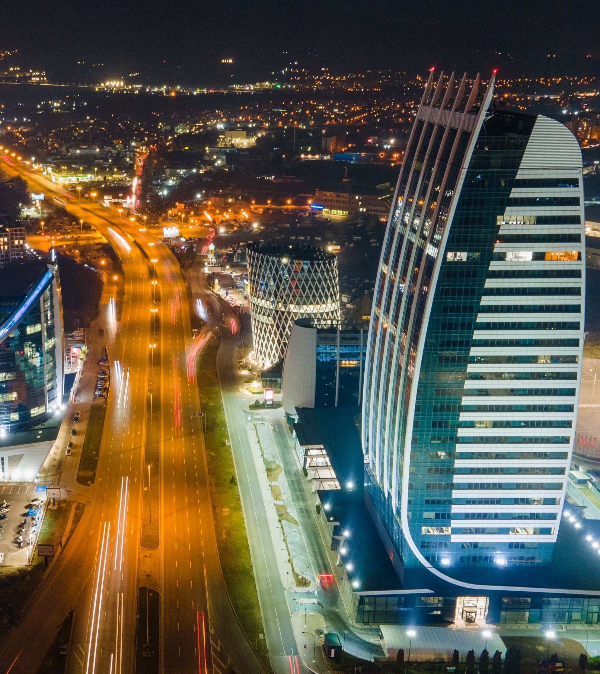 A long exposure of cityscape with light trails in Sofia, Bulgaria